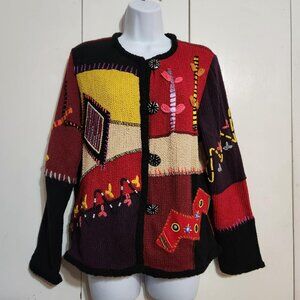 VTG Small Julia Kim Art to Wear Multicolor Abstract Avant Garde Artsy Cardigan